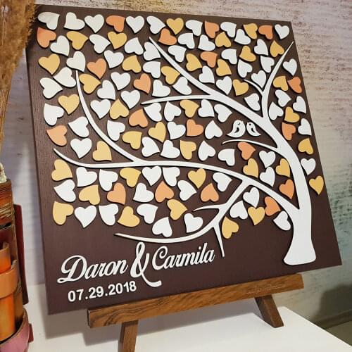 Personalized 3D Wedding Guest Book Alternatives,Wood Wedding Decoration,Wooden Rustic Guestbook with Heart Custom Name Date