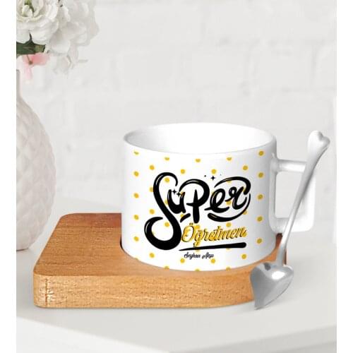 Personalized Super Teacher Wood Altlıklı Ceramic Fincan-1