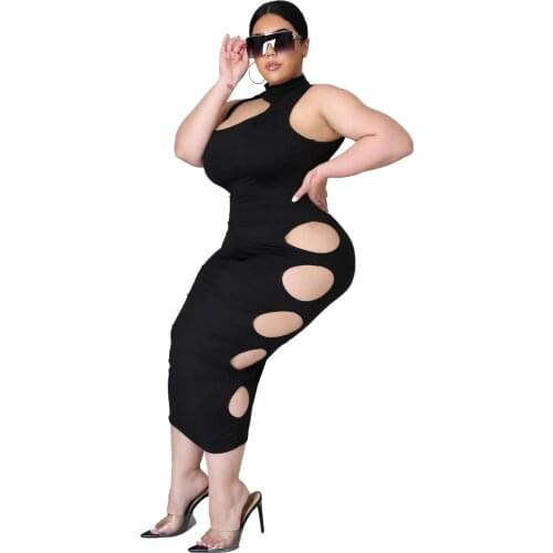 Dresses for Women Party Plus Size 3XL 4XL Cute Cut Out Black Midi Dresses Summer Sexy Club Oversized Bodycon Kleid Jurk Sukienka