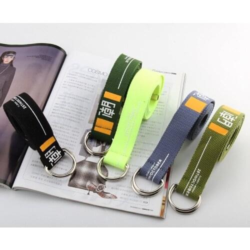 High Quality Women Men Canvas Belts Letters Printed Double D Ring Buckle Punk Waist Strap Fashion Long Wide Belt