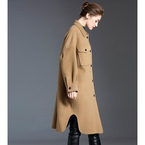 Luxury Autumn Winter Double Faced Wool Coat Korean Over Knee Coats and Jackets Women Clothes Long Trench Abrigo Mujer WPY1903