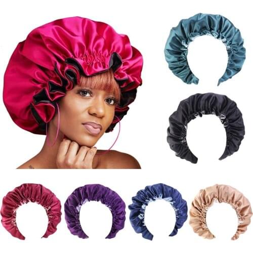 Women Satin Sleep Hair Bonnet Cap Extra Large Double Layer Reversible Chemo Hat