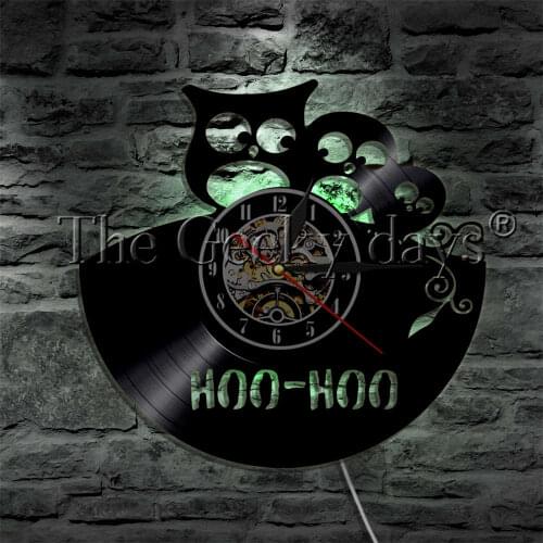 Owls Animals LED Light Hoo Hoo Baby Owl Family Vinyl Record Wall Clock Modern Wall Light Color Change LED Backlight