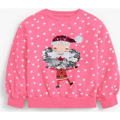 Sequins Cartoon Star Girls Sweater Hoodies Quality Terry Cotton Sweatshirt Infant Kids Children T-shirt Blouse Baby Girl Clothes