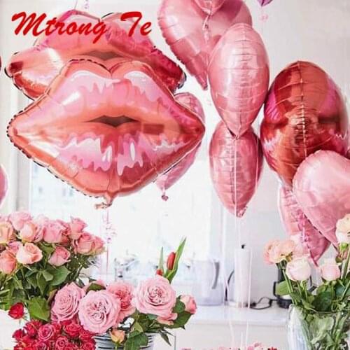 7pcs/lot Romantic Red Lips Foil Balloon 18inch Pink Heart Helium Balaos Wedding Valentines Decoration Love Theme Party Supplies