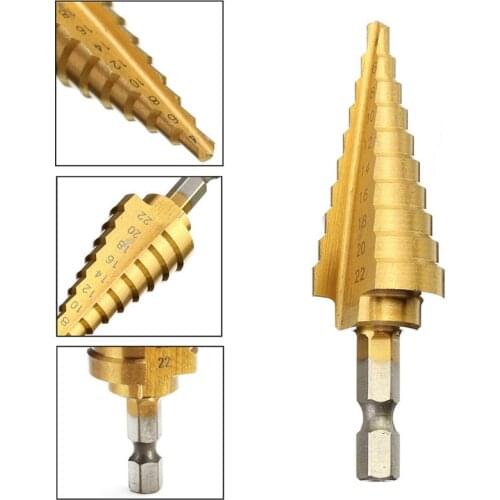 4-22mm HSS High Speed Steel Drill Bits 4241 Hex Titanium Step Cone Drill Bit Hole Cutter For Sheet Metal Drilling Tool