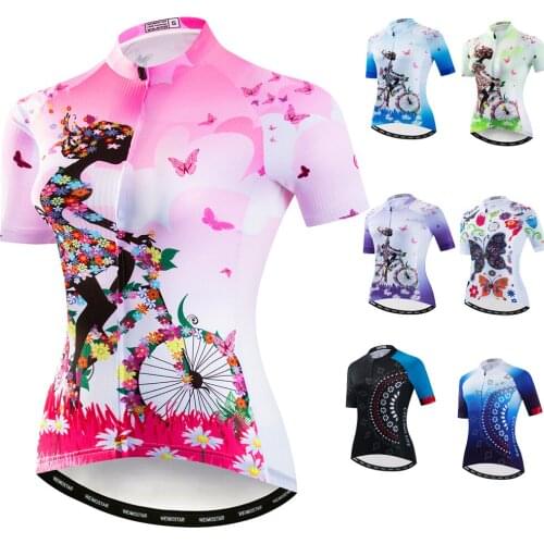 Weimostar Mountain Bike Clothing Summer Cycling Jersey Women Short Sleeve Bicycle Shirt Top Maillot Ropa Ciclismo Pro Team Pink