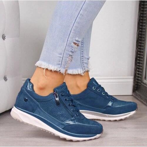 Womens Vulcanized Shoes 2020 Casual Wedge Ladies Flat Shoes Zipper Lace Up Comfortable Female Shoes Outdoor Single Sneakers