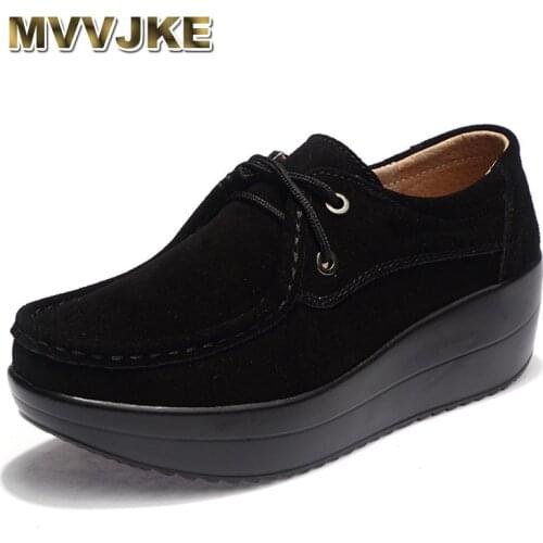 MVVJKE Genuine Leather Womens Platform Shoes 2018 Spring Lace Up Women Flats Moccasins Creepers Slipony Woman Casual Footwear