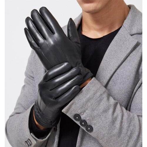 Winter Goat Skin Touch Screen Leather Gloves Handmade Manufacturers Wholesale Warm Driving Touch Mens Leather Gloves