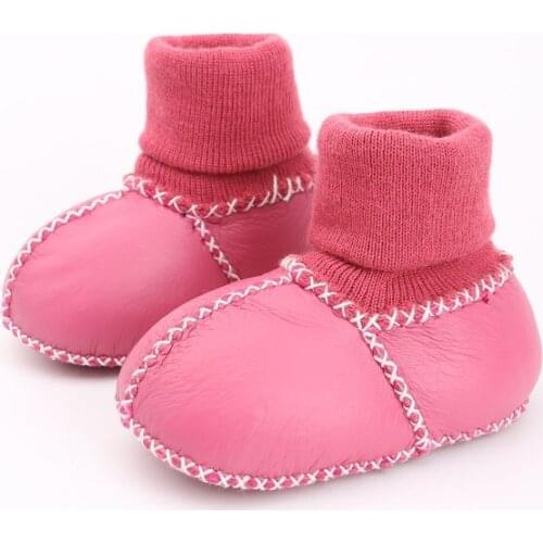 2022 Winter Newborn Baby Girls Sheepskin Fur Snow Boots Thick Warm Toddlers Wool Natural Leather Prewalker Shoes Socks