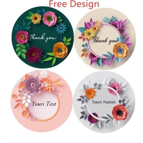 1.57‘’ Round And Square Flower Pattern Thank You Favor Gift Packing Label