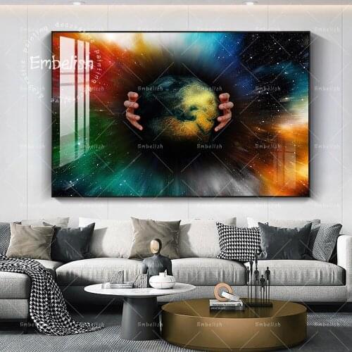 1 Pieces Earth Holding In Hands Abstract Space Wall Art Pictures For Living Room Modern Home Decor Posters HD Canvas Paintings