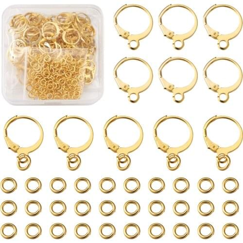 100pcs/Box Round Leverback Earring Hooks Golden French Earwires Replacement Huggie Hoop Earring Findings with Jump Rings