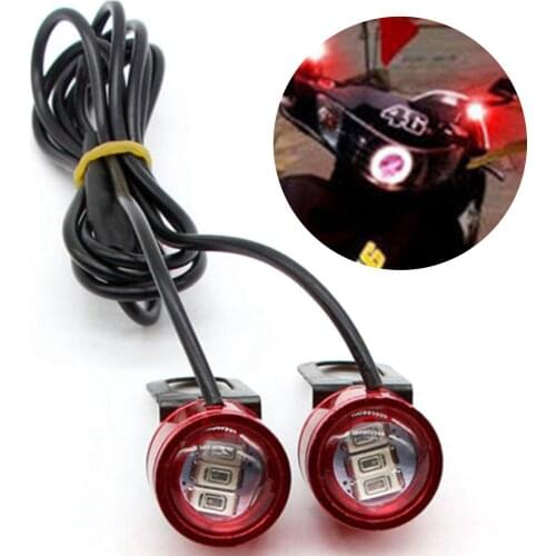 2 Pcs Red 12V 5W Motorcycle Rearview Mirror Eagle Eye Flash 3 LED Light Waterproof DRL Night Safety Signal Lights Aluminum