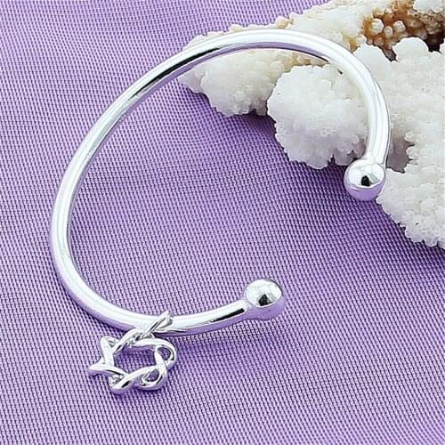 925 Sterling Silver Double Beads Twisted Star Pendant Bangle Bracelet For Woman Wedding Engagement Fashion Charm Party Jewelry G