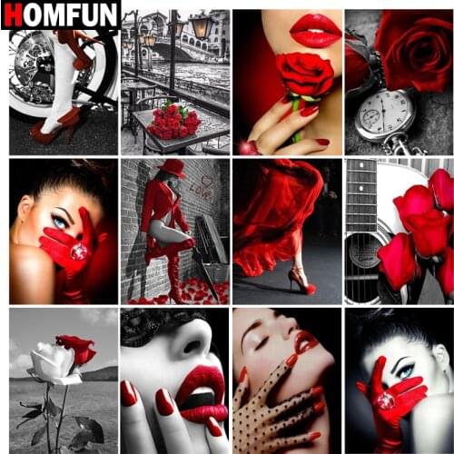 HOMFUN DIY Diamond Painting "Character woman red" Full Drill Square Round Diamond Embroidery 5D Cross Stitch Decoration Home