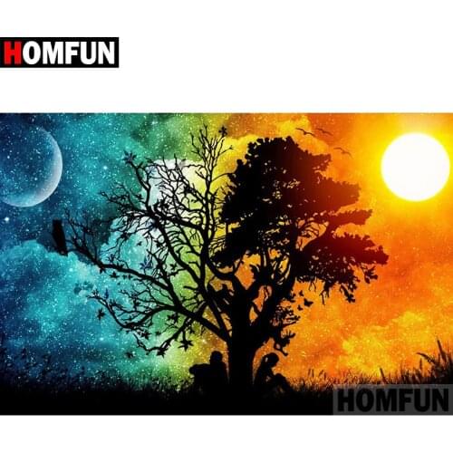 HOMFUN Diamond Painting Cross Stitch "Day night tree" 5D DIY Diamond Embroidery Full Square/round Rhinestone Of Picture A07321