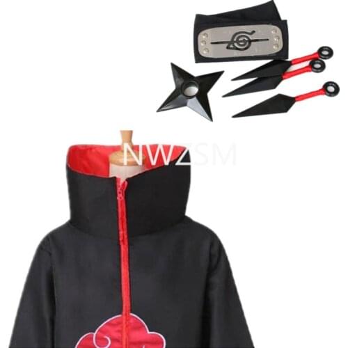 Anime Pain Costumes Akatsuki Suit Cloak Headband Ring Set Itachi Deidara Cosplay Robe Cape Halloween gift give away stickers