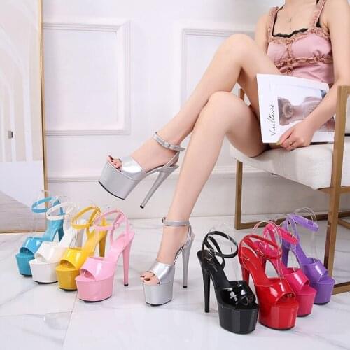 Candy color 13-17cm high-heeled sandals platform womens shoes fish-mouth patent leather sexy ladies sandals summer nightclubs