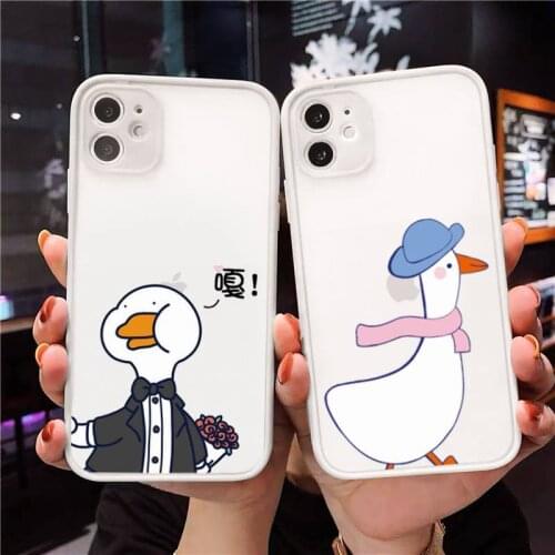 Funny Creative Animal Duck Phone Case For iPhone 12 11 Mini Pro XR XS Max 7 8 Plus X Matte transparent White Cover