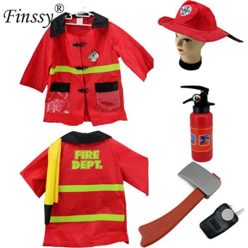 Halloween Masquerade Firefighter Cosplay Costumes including Axe Fire Extinguisher Intercom Hat Great Holiday Gift for Kids