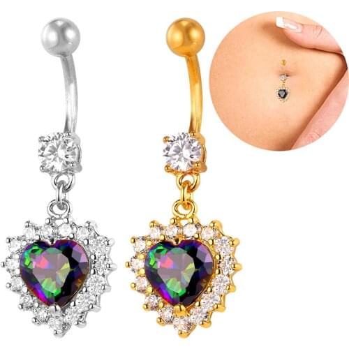 Collare Reiki Heart Piercing Nombril Navel Chain Bikini Women Body Jewelry Gold/Silver Color Crystal Belly Button Rings DB138