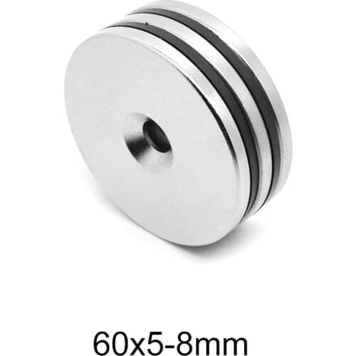 1/2/5PCS 60x5-8 mm Big Search Magnet Strong 60mm X 5mm Round Neodymium Magnet 60*5-8 mm N35 Permanent Magnet Disc 60*5 Hole 8mm
