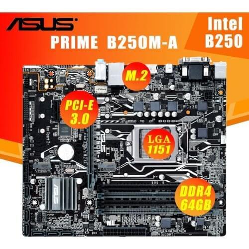 LGA 1151 Asus PRIME B250M-A Motherboard DDR4 64GB PCI-E 3.0 M.2 SATA HDMI VGA DVI Desktop B250 Placa-Mãe 1151 Micro ATX Used