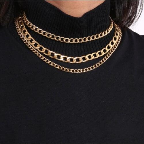 BUDROVKY Punk Metal Multi layered Thick Chain Choker Necklace For Women Men Fashion Night Club Jewelry Female