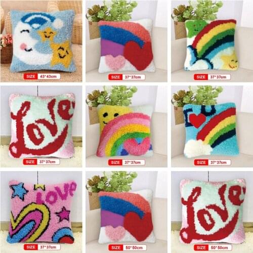 Rainbow Latch Hook Kits Crocheting Foamiran Latch Hook Rug Canvas Knitted Cross Stich Embroidery Carpet Pillowcase Cushion Decor