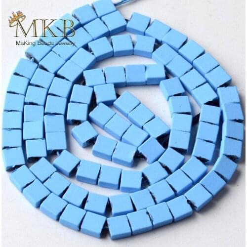 Natural Stone Sky Blue Hematite Stone Matte Rubber Squar Beads Space Loose Beads 4*4mm 90pcs For Jewelry Making Diy Bracelet 15"