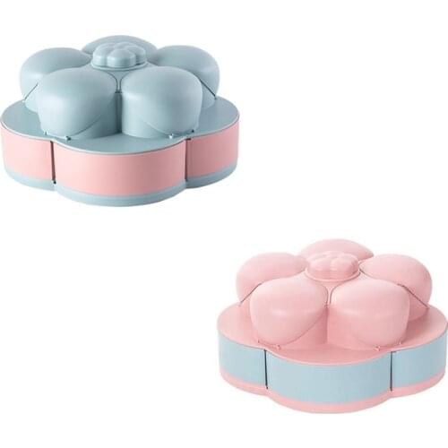 Petal-Shape Rotating Candy Box,Snack/Nut Box,Candy/Fruit Plate Food Storage Case,2-Deck Dried Fruit Storage Organizer