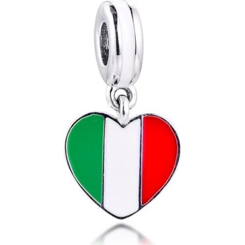 Fits Pandora Bracelet Genuine 925 Sterling Silver Beads Italy Heart Flag Silver Dangle Charm for Women DIY Making kralen pulsera