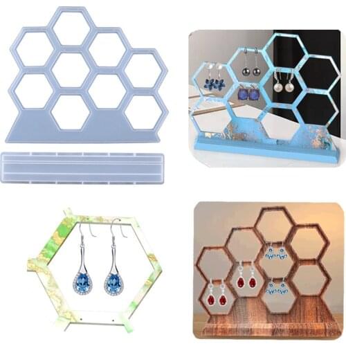 Earring Display Stand Resin Molds Jewelry Display Rack Silicone Molds Earring Holder for Necklaces Bracelets Honeycomb Shape