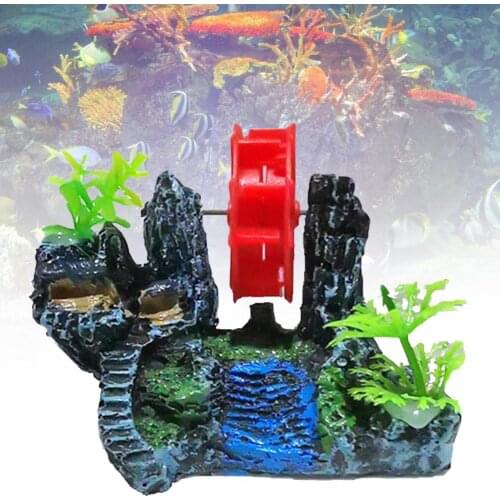 Resin Artificial Waterwheel Rockery Fish Tank Aquarium Landscaping Ornament Durable Stone-shaped Floor-standing Ornaments Home