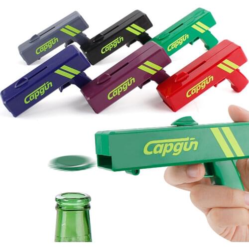 Portable bottle cap gun creative flying bottle cap launcher bottle beer bottle opener bar tool beverage bottle opener gun shaped