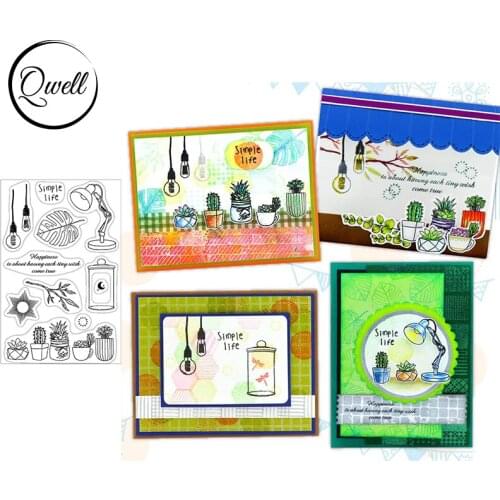 QWELL 4*6 inch Clear Silicone Stamps Simple Life Theme Light Bulb Lamp Potted Plants Dead Leaves DIY Craft Paper Cards 2021 New