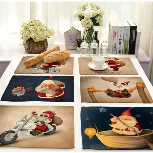 Christmas Table Mat Dining Placemat Tableware Pad Coffee Mats Kitchen Tool Santa Claus New Year Decoration For Home2019