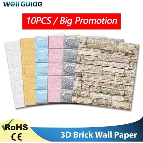 10Pcs Self-Adhesive 3D Brick Wallpaper DIY Waterproof Foam WallSticker Kids Room Kitchen Roof Ceiling Background Wall Decals