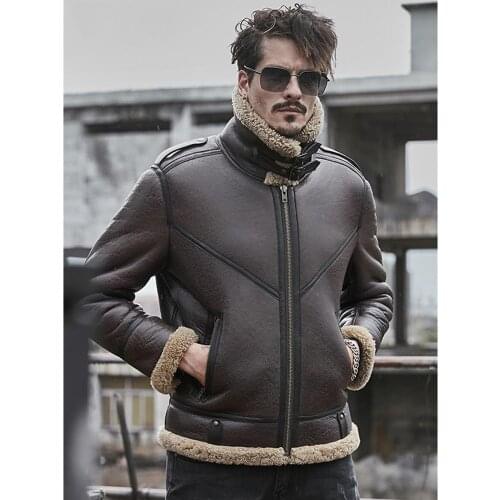 Shearling Coat Mens Brown B3 Bomber Jacket Leather Jacket 2019 New Mens Winter Coats Short Fur Jacket