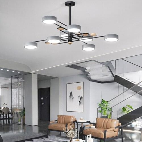 Morden LED Ceiling Lamp for Living Room Three Color Dimming Wooden Metal Chandelier Factory Direct Indoor Decor Lighting Fixture