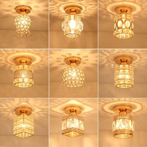 Nordic aisle golden wrought iron porch ceiling lamp balcony hallway lamp crystal lamp corridor decorative lighting