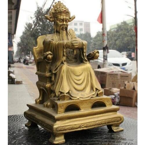 Folk Chinese Brass Dragon Coronet Supreme Deity Taoism Jade Emperor God Statue
