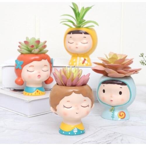 Resin Vase Creative Models Resin Cartoon Succulents Flower Pot Micro Landscape Combination Home Office Desk Decoration Y