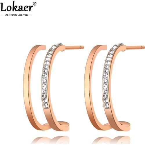 Lokaer Trendy Stainless Steel Mosaic CZ Crystal Geometric Party Earrings For Women Rose Gold Bohemia Earrings Jewelry E20178