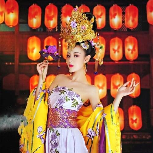 Yi Hong Zhuang Yellow Golden Womens Hanfu Costume Photo House Thematic Photography Costume Tang Empress Performance Hanfu