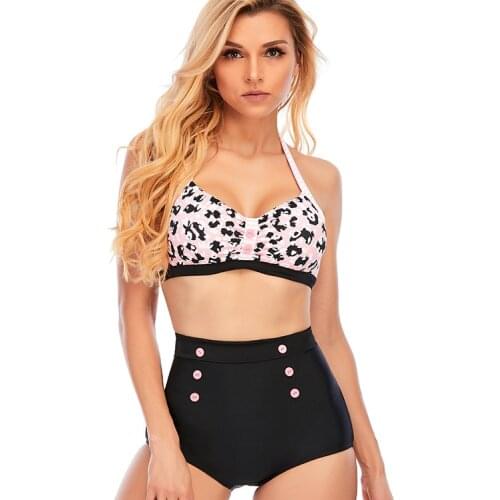 2021 New Split Bikini with Small High Waist Button Swimwear Bathing Suit Design Strap Bubble Jacquard Woman Two Piece Swimsuit L