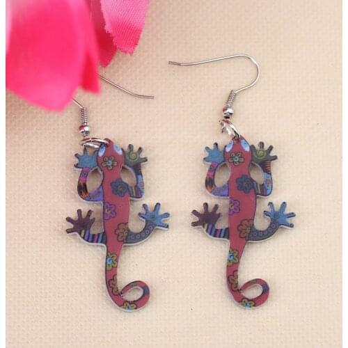 1 pair gecko cute lovely printing drop earrings acrylic new 2014 design spring/summer style for girls woman jewelry