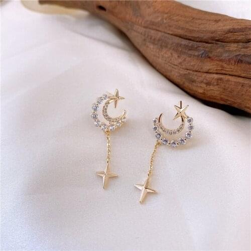 2021 Fashion Stars Moon Tassel Earrings for Women Creative Design Luxury High Quality Needle Micro-inlaid Zircon Wedding